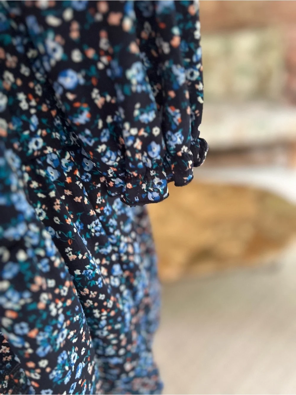 La La Land Creative Co. Navy Blue Floral Babydoll Mini Dress XS Cottagecore